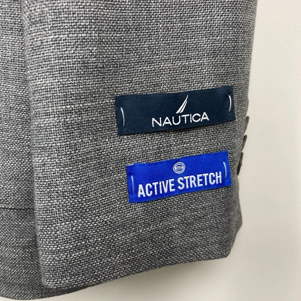 Nautica Men Modern Fit Active Stretch Structure Weave Red Sport Coat Grey 40R